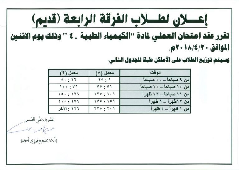إعلان لطلاب الفرقة الرابعة (قديم)