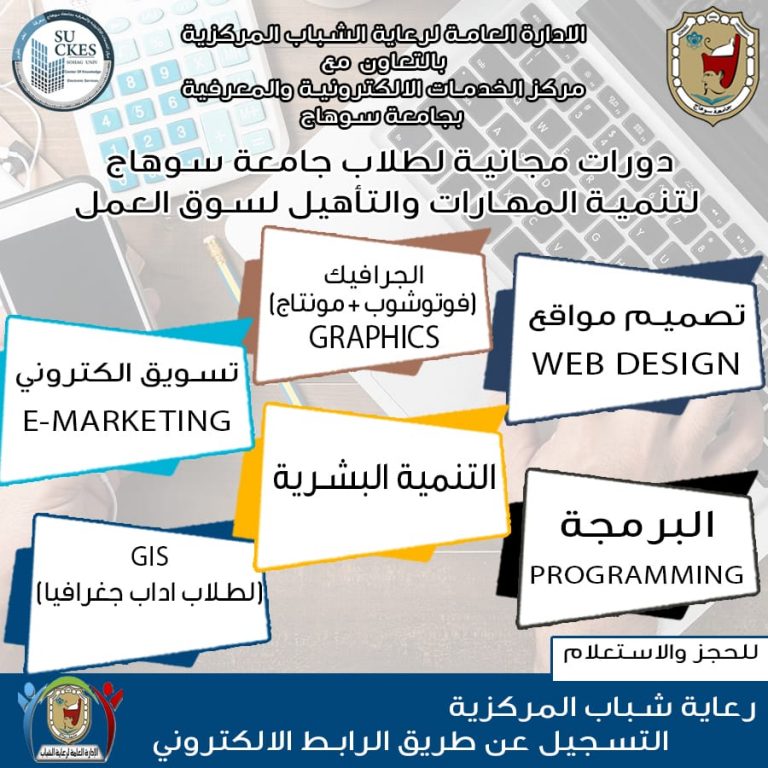 الدروات الصيفية التى تنظمها الإدارة العامة لرعاية الشباب بالتعاون مع مركز الخدمات الالكترونية والمعرفية
