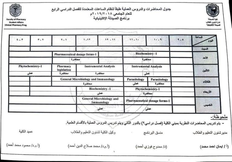 تم تعديل جدول الفرقة الثانيه كلينيكال