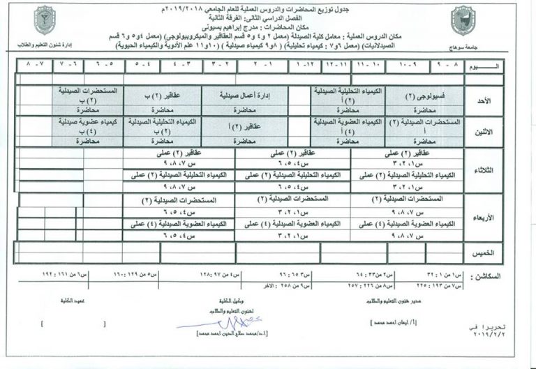 تعديل جدول الفرقة الثانية