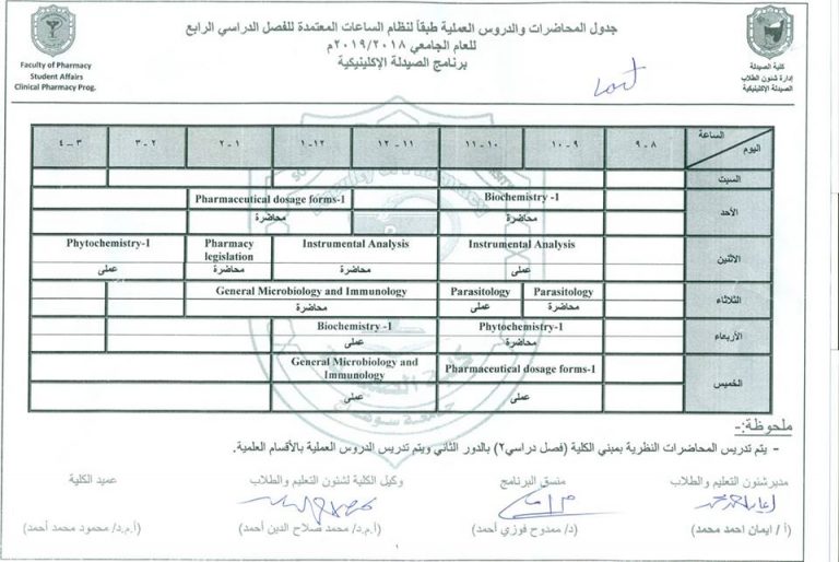 الجدول المعدل للفرقة الثانية كلينيكال 2019/2/14