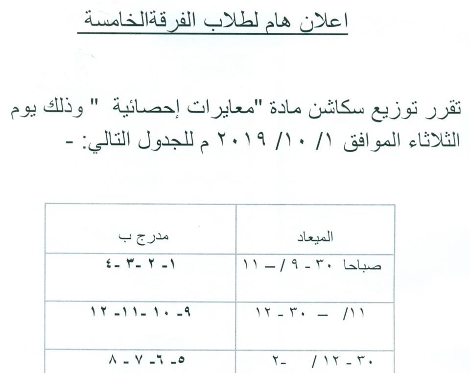 إعلان هام للفرقة الخامسة