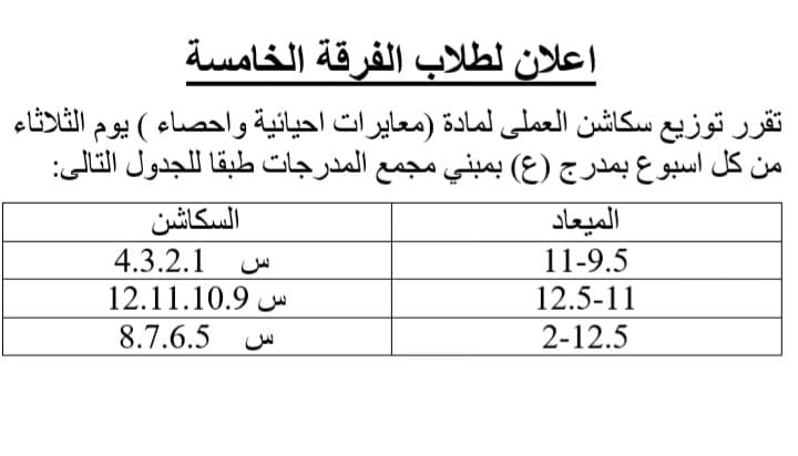 إعلان هام لطلاب الفرقة الخامسة