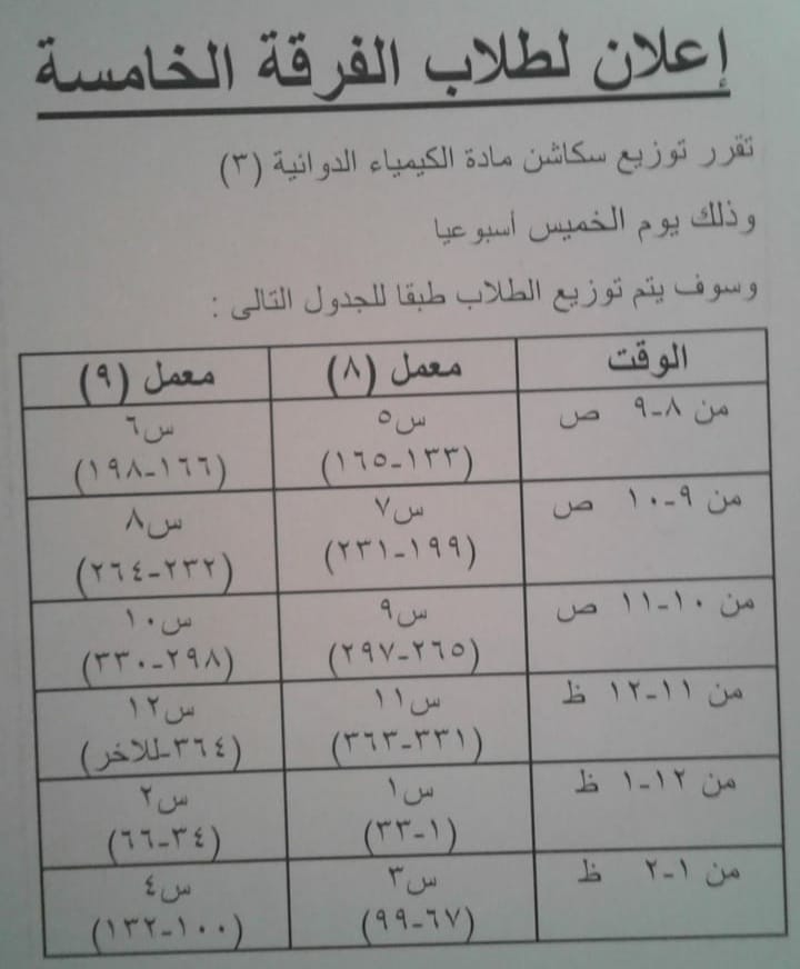 إعلان هام لطلاب الفرقة الخامسة