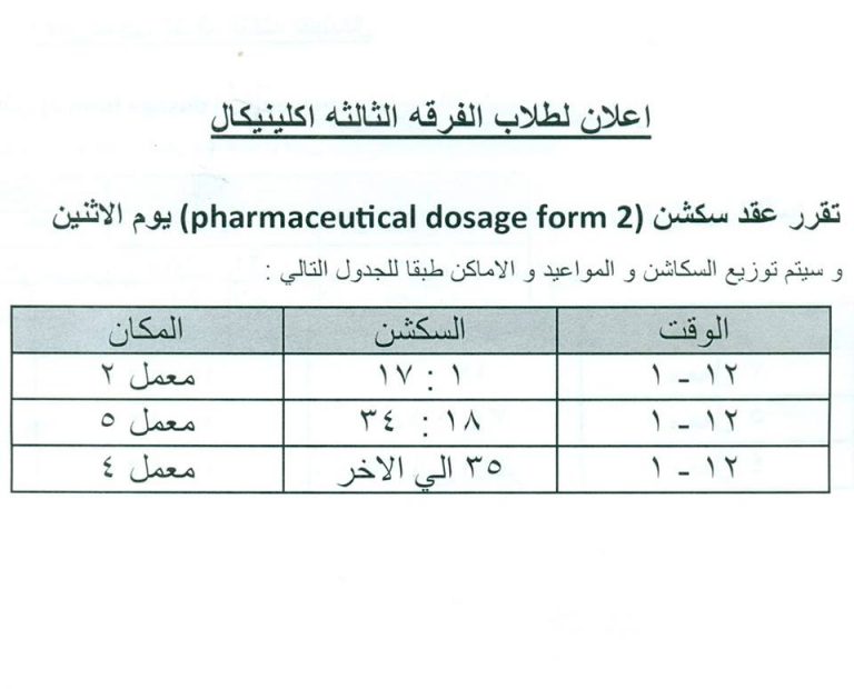 إعلان هام لطلاب الفرقة الثالثة كلينيكال