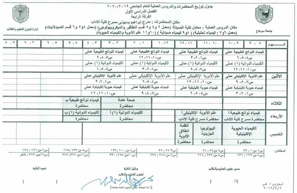 الجدول الجديد للفرقة الرابعة
