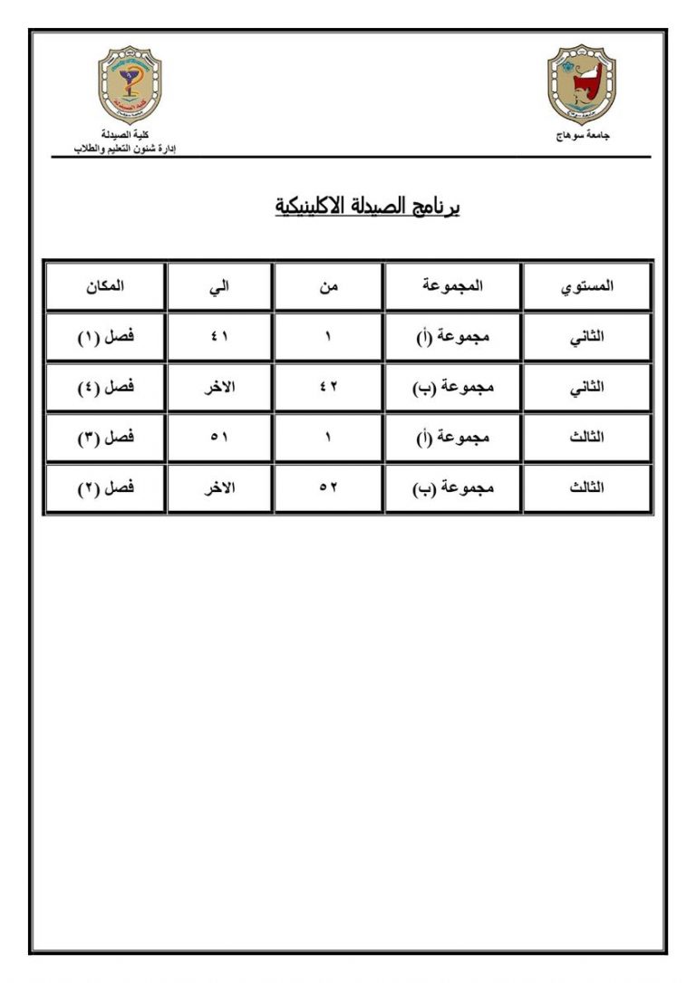 إعلان هام لطلاب برنامج الصيدلة الإكلينيكية