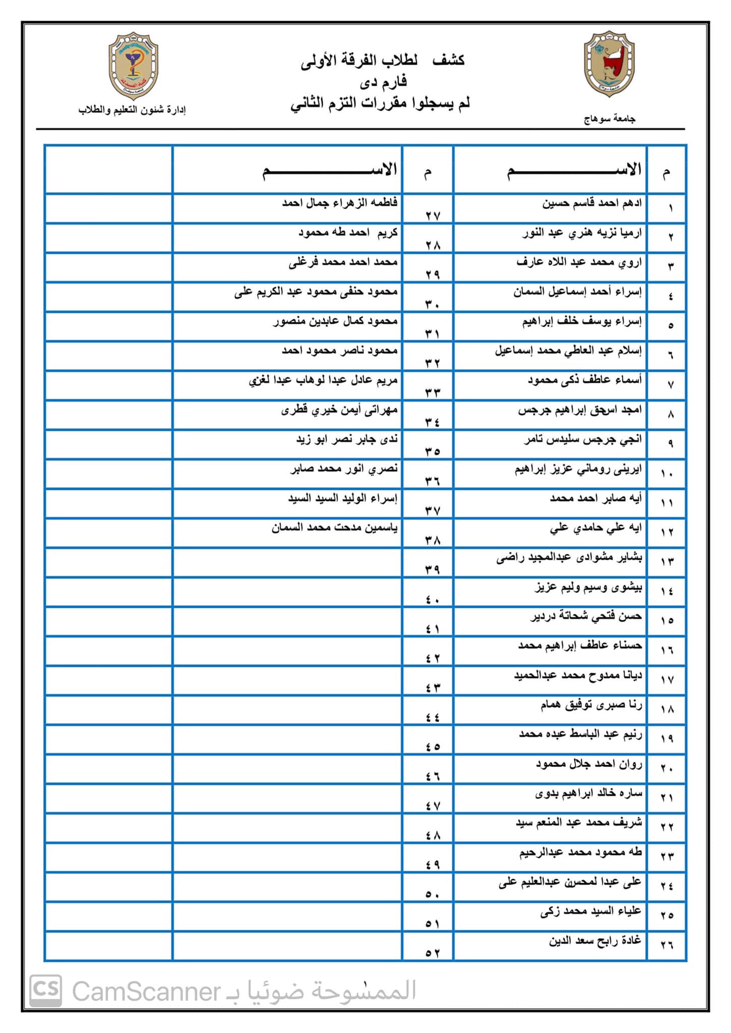  إعلان هام  لطلاب الفرقة الأولى فارم دى جينيرال
