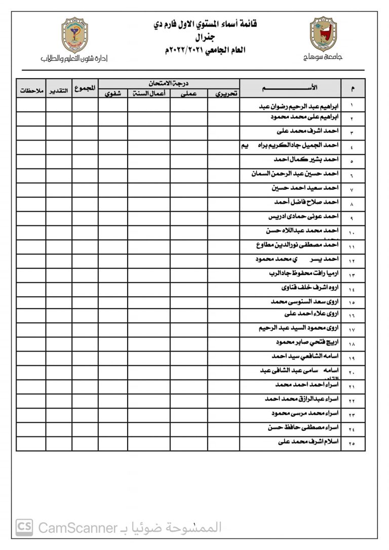 قوائم أسماء المستوى الأول جينيرال