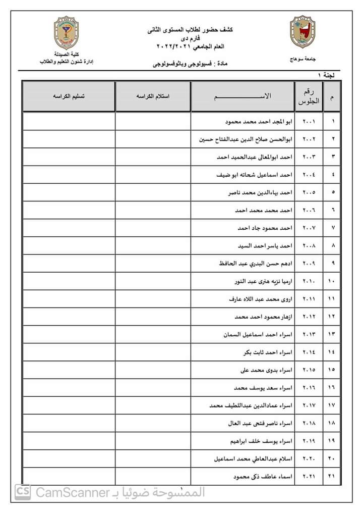 أرقام جلوس الفرقة الثانية جينيرال  للعام الجامعى ٢٠٢١ /٢٠٢٢م