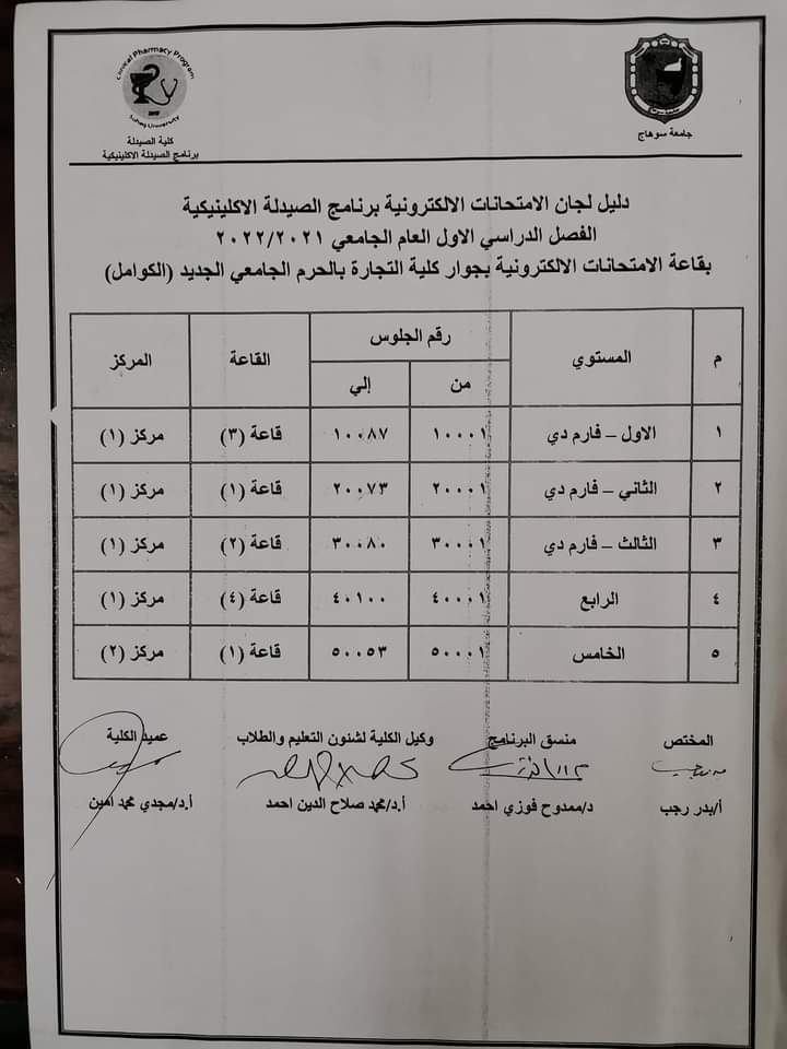 دليل لجان الامتحانات الإلكترونية برنامج الصيدلة الإكلينيكية الفصل الدراسى الأول للعام الجامعى ٢٠٢١ /٢٠٢٢م
