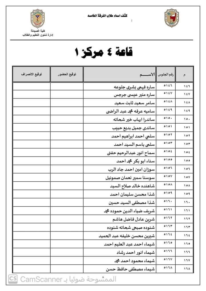 دليل توزيع طلاب الفرقة الخامسة  فى قاعات الإمتحانات الإلكترونية بالكوامل