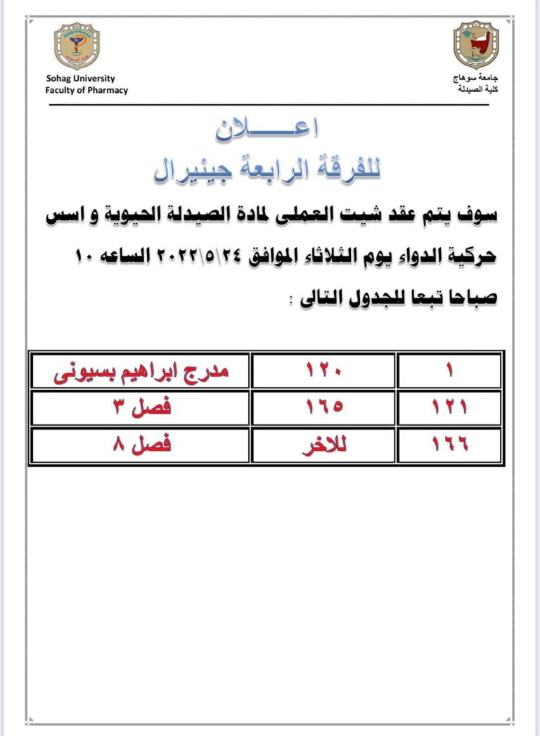 إعلان هام لطلاب الفرقة الرابعة جينيرال