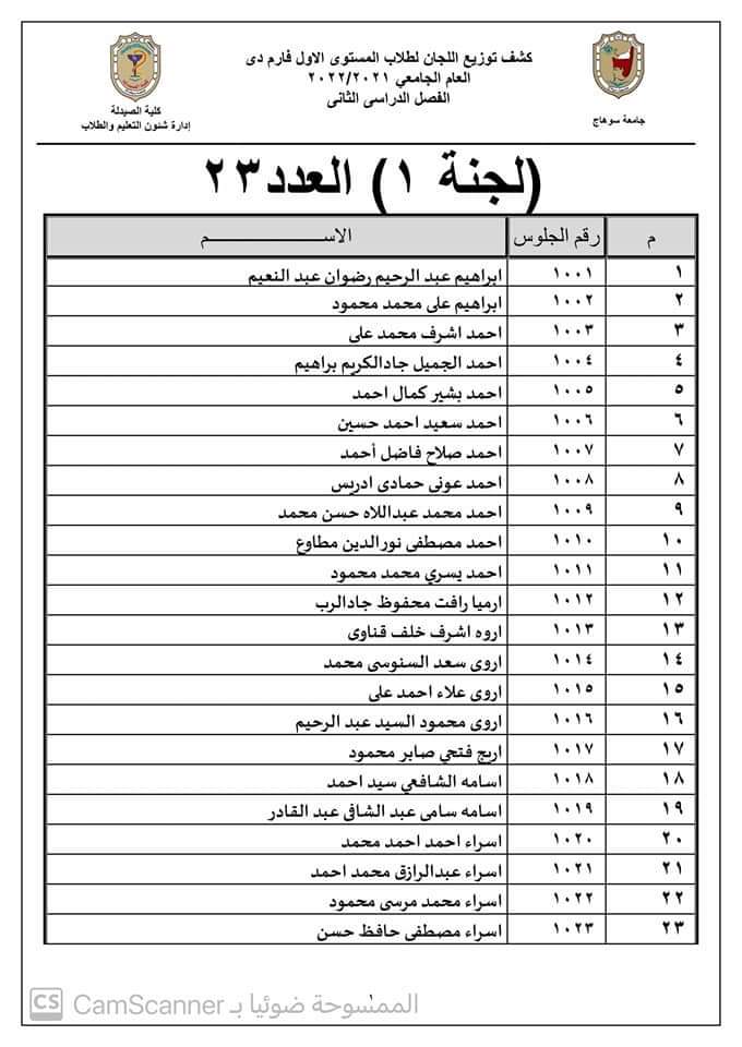دليل توزيع اللجان لطلاب المستوى الأول فارم دى جينيرال للفصل الدراسى الثانى العام الجامعى ٢٠٢١ /٢٠٢٢م