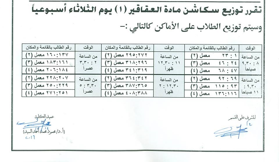 توزيع سكاشن مادة العقاقير (1) للفرقة الثانية