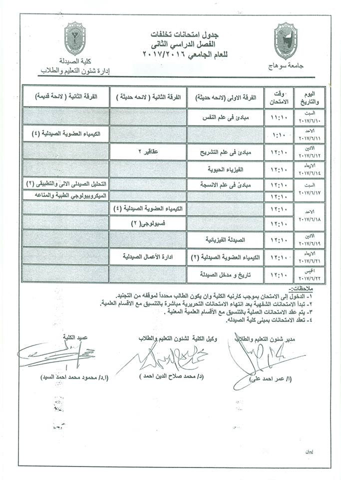 جداول أمتحانات تخلفات للفصل الدراسي الثاني للعام الجامعي 2016م/2017م